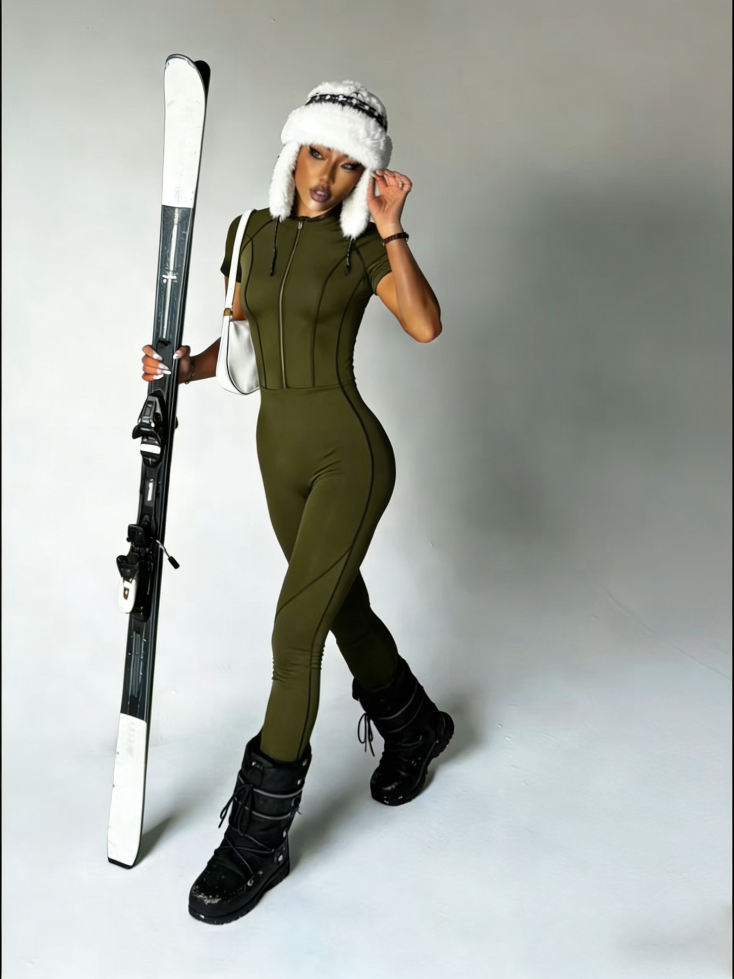 Womens Short Sleeve Zip-Up Fitted Full Length Jumpsuit Bodycon Workout Romper